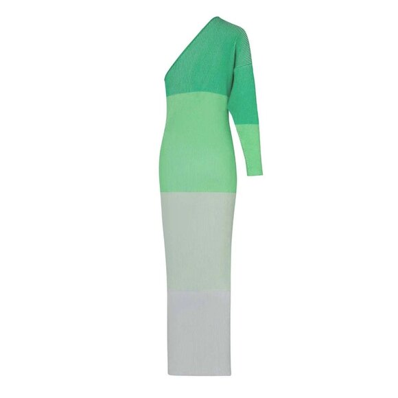 Baobab Leaves Knit One Shoulder Maxi Dress Pistachio Cream Womens Size XS